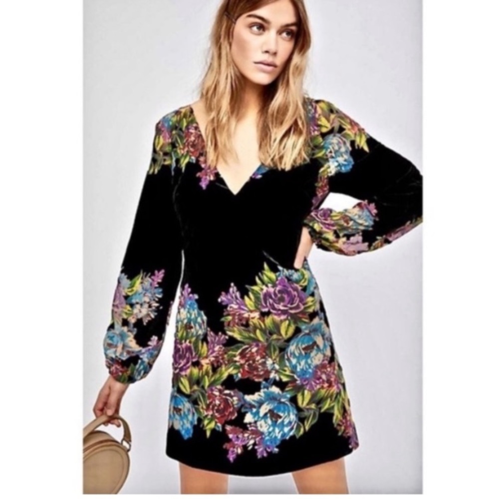 Free People Misha Burnout Velvet Mini Dress Black